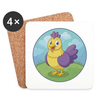 poulet mignon kawaii dessin animé clipart animal de compagnie - Dessous de verre (lot de 4) - blanc - Devant