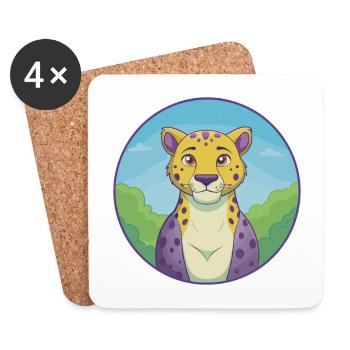 guépard mignon kawaii dessin animé clipart animal de compagnie - Dessous de verre (lot de 4) - blanc - Devant