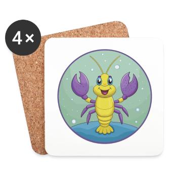 homard mignon kawaii dessin animé clipart animal de compagnie - Dessous de verre (lot de 4) - blanc - Devant