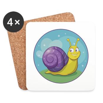 Escargot mignon Kawaii dessin animé Clipart Animal de compagnie - Dessous de verre (lot de 4) - blanc - Devant