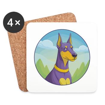 Dobermann chien mignon Kawaii dessin animé Clipart Animal - Dessous de verre (lot de 4) - blanc - Devant