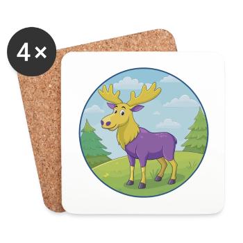 Elk Cute Kawaii Cartoon Clipart Animal Pet - Coasters (set of 4) - white - Front