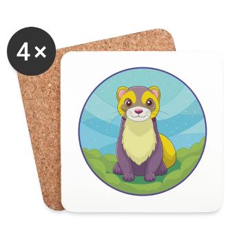 Ferret Cute Kawaii Cartoon Clipart Animal Pet - Coasters (set of 4) - white - Front
