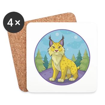 Luchs Niedliche Kawaii Cartoon Clipart Tier Haustier - Untersetzer (4er-Set) - Weiß - Vorne