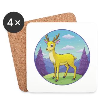 cerf mignon kawaii dessin animé clipart animal de compagnie - Dessous de verre (lot de 4) - blanc - Devant