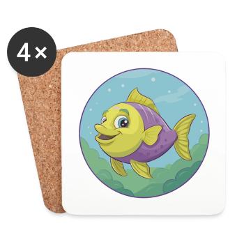 Fish Cute Kawaii Cartoon Clipart Animal Pet - Coasters (set of 4) - white - Front