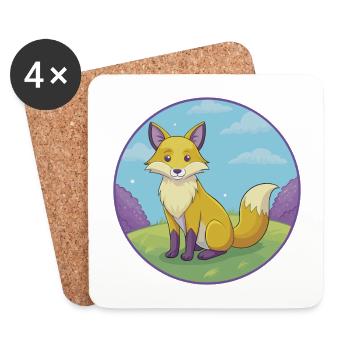 Renard mignon Kawaii dessin animé Clipart Animal de compagnie - Dessous de verre (lot de 4) - blanc - Devant