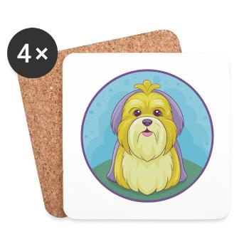 Shih Tzu Chien Mignon Kawaii Dessin animé Clipart Animal - Dessous de verre (lot de 4) - blanc - Devant