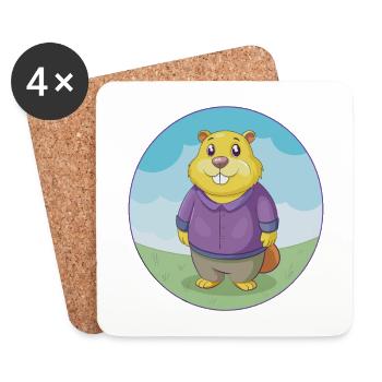 Gopher mignon Kawaii dessin animé Clipart Animal de compagnie - Dessous de verre (lot de 4) - blanc - Devant