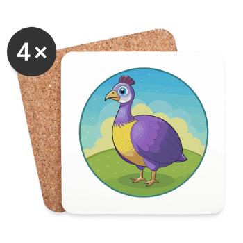 pintade mignon kawaii dessin animé clipart animal de compagnie - Dessous de verre (lot de 4) - blanc - Devant