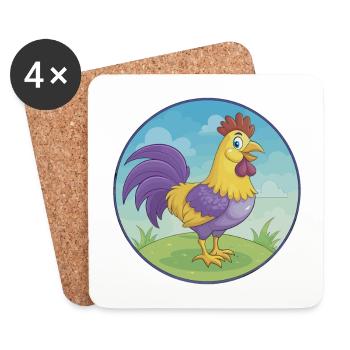 Coq mignon Kawaii dessin animé Clipart Animal de compagnie - Dessous de verre (lot de 4) - blanc - Devant