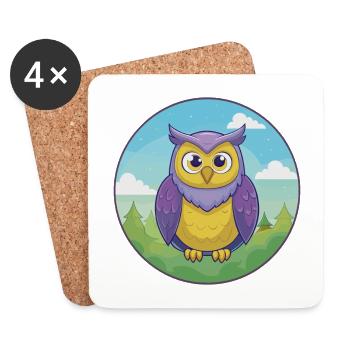 Owl Cute Kawaii Cartoon Clipart Animal Pet - Coasters (set of 4) - white - Front