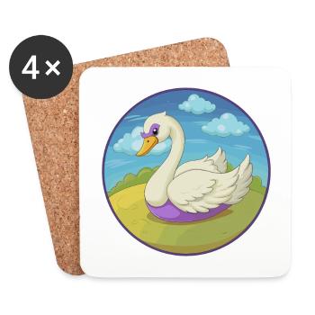 cygne mignon kawaii dessin animé clipart animal de compagnie - Dessous de verre (lot de 4) - blanc - Devant