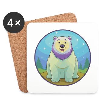 ours polaire mignon kawaii dessin animé clipart animal de compagnie - Dessous de verre (lot de 4) - blanc - Devant