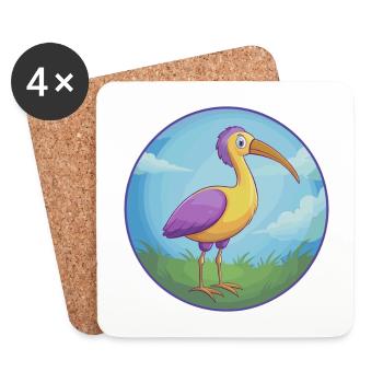 ibis mignon kawaii dessin animé clipart animal de compagnie - Dessous de verre (lot de 4) - blanc - Devant