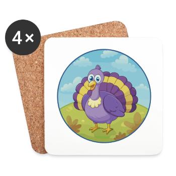 Turquie Mignon Kawaii Dessin animé Clipart Animal de compagnie - Dessous de verre (lot de 4) - blanc - Devant