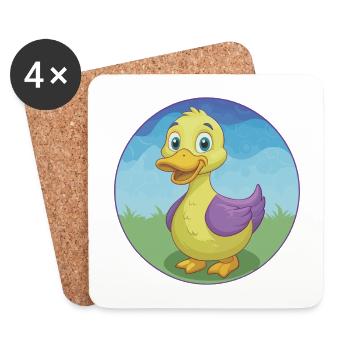canard mignon kawaii dessin animé clipart animal de compagnie - Dessous de verre (lot de 4) - blanc - Devant