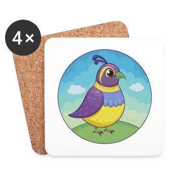 Quail Cute Kawaii Cartoon Clipart Animal Pet - Coasters (set of 4) - white - Front