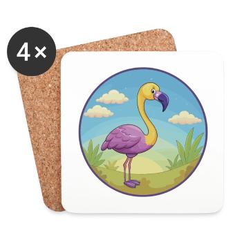 Flamingo Cute Kawaii Cartoon Clipart Animal Pet - Coasters (set of 4) - white - Front