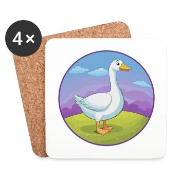 Goose Cute Kawaii Cartoon Clipart Animal Pet - Coasters (set of 4) - white - Front