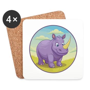 rhinocéros mignon kawaii dessin animé clipart animal de compagnie - Dessous de verre (lot de 4) - blanc - Devant