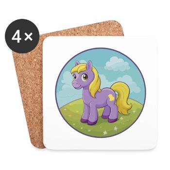 Pony Cute Kawaii Cartoon Clipart Animal Pet - Coasters (set of 4) - white - Front