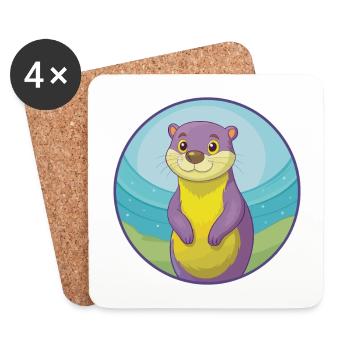 loutre mignon kawaii dessin animé clipart animal de compagnie - Dessous de verre (lot de 4) - blanc - Devant
