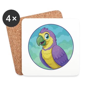 Parrot Cute Kawaii Cartoon Clipart Animal Pet - Coasters (set of 4) - white - Front