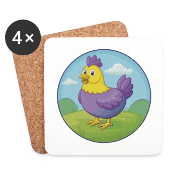 Poule mignon Kawaii dessin animé Clipart Animal de compagnie - Dessous de verre (lot de 4) - blanc - Devant