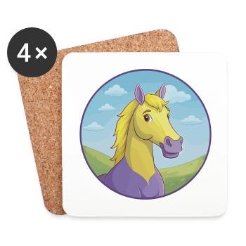 Pferd Niedlich Kawaii Cartoon Clipart Tier Haustier - Untersetzer (4er-Set) - Weiß - Vorne
