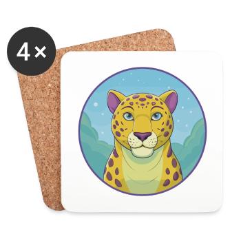 Jaguar Niedliche Kawaii Cartoon Clipart Tier Haustier - Untersetzer (4er-Set) - Weiß - Vorne