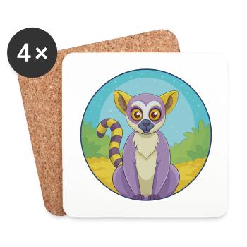 Lemur Cute Kawaii Cartoon Clipart Animal Pet - Coasters (set of 4) - white - Front