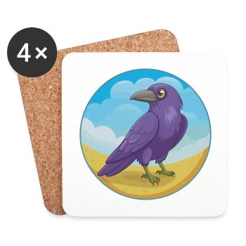 corbeau mignon kawaii dessin animé clipart animal de compagnie - Dessous de verre (lot de 4) - blanc - Devant