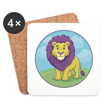 Lion mignon Kawaii dessin animé Clipart Animal de compagnie - Dessous de verre (lot de 4) - blanc - Devant