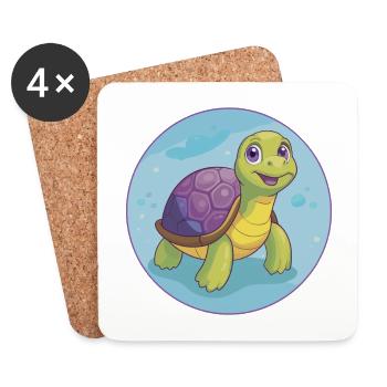 Turtle Cute Kawaii Cartoon Clipart Animal Pet - Coasters (set of 4) - white - Front