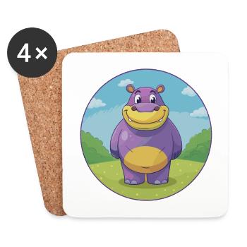 Nilpferd Niedliche Kawaii Cartoon Clipart Tier Haustier - Untersetzer (4er-Set) - Weiß - Vorne