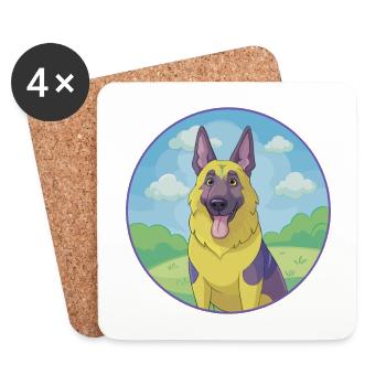 Berger allemand chien mignon Kawaii dessin animé animal de compagnie - Dessous de verre (lot de 4) - blanc - Devant