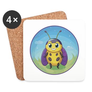 Ladybug Cute Kawaii Cartoon Clipart Animal Pet - Coasters (set of 4) - white - Front