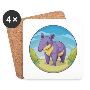 Tapir mignon Kawaii dessin animé Clipart Animal de compagnie - Dessous de verre (lot de 4) - blanc - Devant