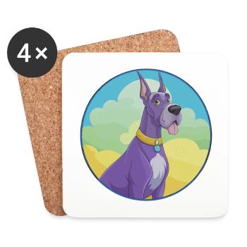 Dogue Allemand Chien Mignon Kawaii Dessin Animé Clipart Animal - Dessous de verre (lot de 4) - blanc - Devant