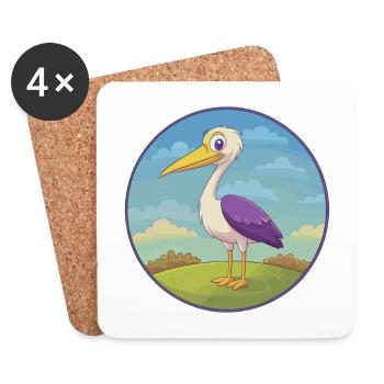 Cigogne mignon Kawaii dessin animé Clipart Animal de compagnie - Dessous de verre (lot de 4) - blanc - Devant