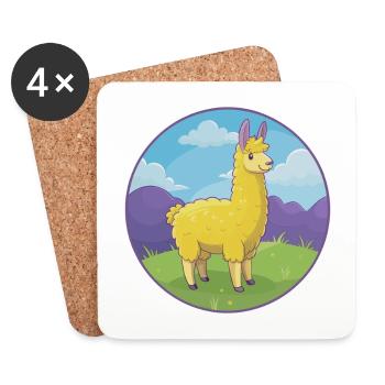 Lama mignon Kawaii dessin animé Clipart Animal de compagnie - Dessous de verre (lot de 4) - blanc - Devant