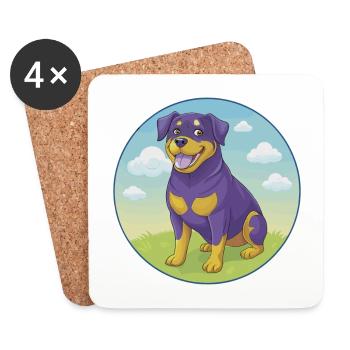 Rottweiler chien mignon Kawaii dessin animé Clipart Animal - Dessous de verre (lot de 4) - blanc - Devant