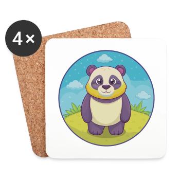 Panda Niedlich Kawaii Cartoon Clipart Tier Haustier - Untersetzer (4er-Set) - Weiß - Vorne