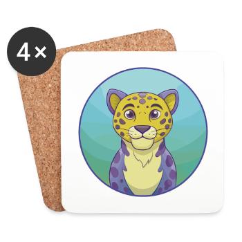 Léopard Mignon Kawaii Dessin animé Clipart Animal Animal de compagnie - Dessous de verre (lot de 4) - blanc - Devant