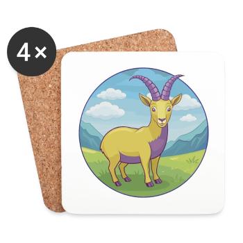 Steinbock Niedliche Kawaii Cartoon Clipart Tier Haustier - Untersetzer (4er-Set) - Weiß - Vorne