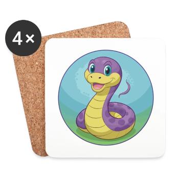 Snake Cute Kawaii Cartoon Clipart Animal Pet - Coasters (set of 4) - white - Front