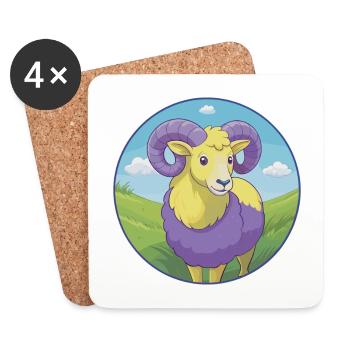 Ram Cute Kawaii Cartoon Clipart Animal Pet - Coasters (set of 4) - white - Front