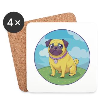 Carlin Chien Mignon Kawaii Dessin animé Clipart Animal Animal de compagnie - Dessous de verre (lot de 4) - blanc - Devant