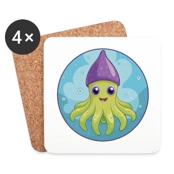 Squid Cute Kawaii Cartoon Clipart Animal Pet - Coasters (set of 4) - white - Front